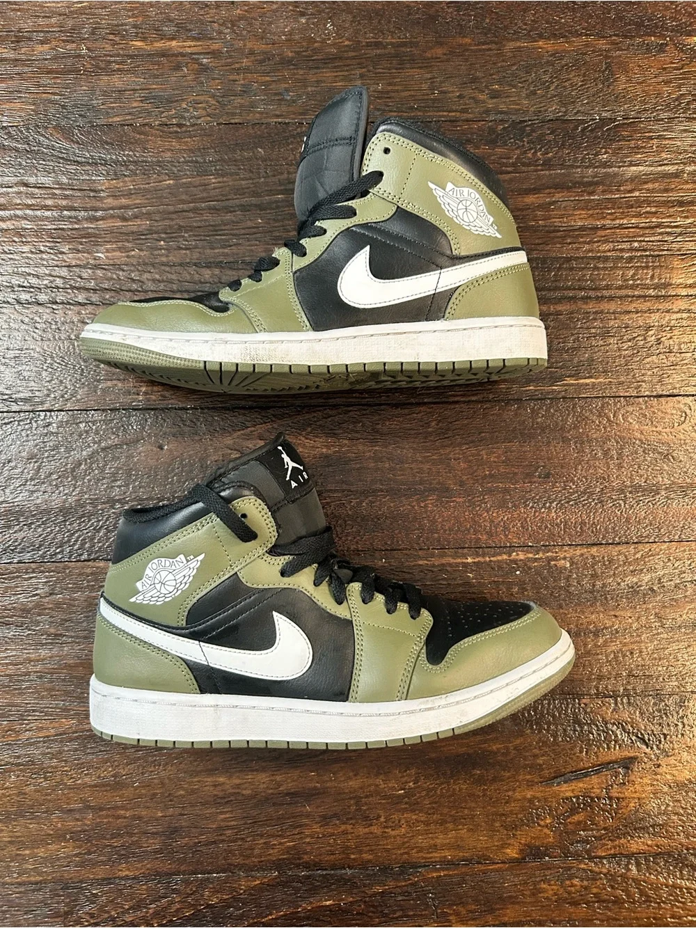 Nike Air Jordan 1 Mid Black White Medium Olive DQ8426-092- Sequoia